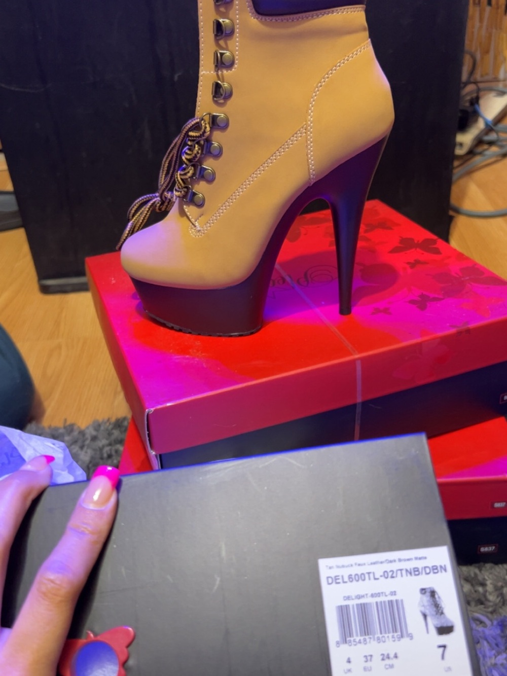 Pleaser Tan Platform Lace-Up Ankle Boots
